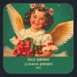 Pegatina Cuadrada "Feliz Navidad" Angel Christmas Sticker<br><div class="desc">Este adorable angelito de Latina le desea "Feliz Navidad" en este sticker de Navidad. Trae la herencia de México con su sonrisa alegre y vestida con colores de su país natal: verde, blanco y rojo. El cremoso oro naranja de sus alas y el adorno muy bien. Todo el texto es...</div>