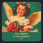 Pegatina Cuadrada "Feliz Navidad" Angel Christmas Sticker<br><div class="desc">Este adorable angelito de Latina le desea "Feliz Navidad" en este sticker de Navidad. Trae la herencia de México con su sonrisa alegre y vestida con colores de su país natal: verde, blanco y rojo. El cremoso oro naranja de sus alas y el adorno muy bien. Todo el texto es...</div>