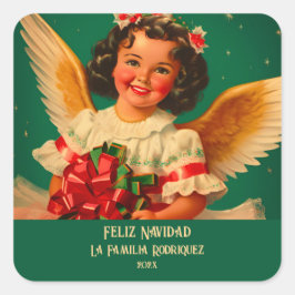 Pegatina Cuadrada "Feliz Navidad" Angel Christmas Sticker