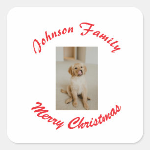 Pegatina Cuadrada feliz navidad apellido familia mascota foto animal