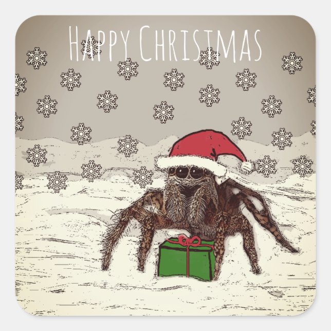 Pegatina Cuadrada Feliz Navidad Araña (Anverso)