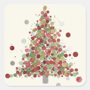 Pegatina Cuadrada Feliz Navidad Árbol de Lunares