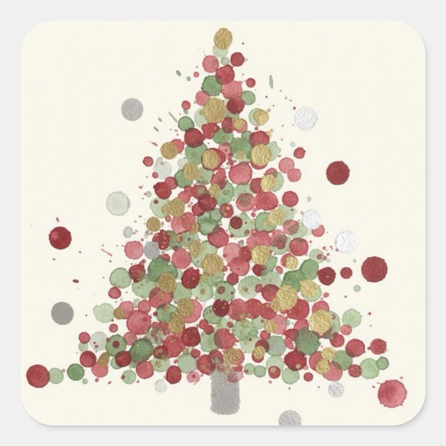 Pegatina Cuadrada Feliz Navidad Árbol de Lunares (Anverso)