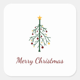 Pegatina Cuadrada Feliz Navidad Árbol Evergreen