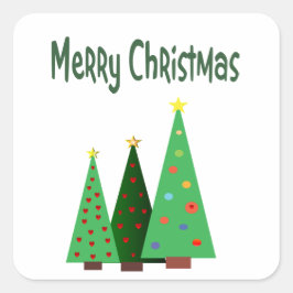 Pegatina Cuadrada Feliz Navidad, árboles decorados de vacaciones