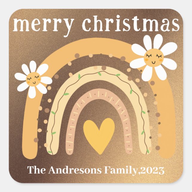 Pegatina Cuadrada Feliz Navidad Arcoiris personalizado (Anverso)