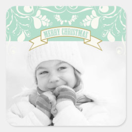 Pegatina Cuadrada Feliz Navidad Art Nouveau Floral Flourist Foto