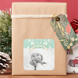 Pegatina Cuadrada Feliz Navidad Art Nouveau Floral Flourist Foto