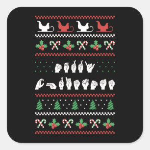 Pegatina Cuadrada Feliz Navidad - ASL American Rótulo Language I