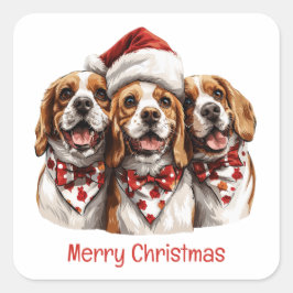 Pegatina Cuadrada Feliz Navidad Beagle Dogs