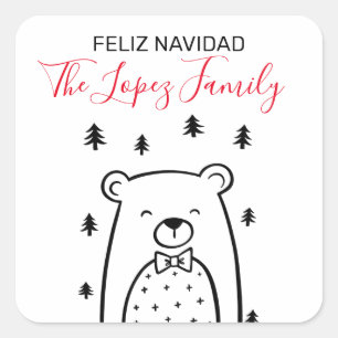 Pegatina Cuadrada Feliz Navidad Bear pegatinas navideñas