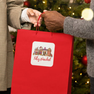 Pegatina Cuadrada Feliz Navidad Cactus Bebidas Navideñas Café