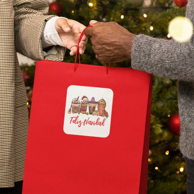 Pegatina Cuadrada Feliz Navidad Cactus Bebidas Navideñas Café (Subido por el creador)