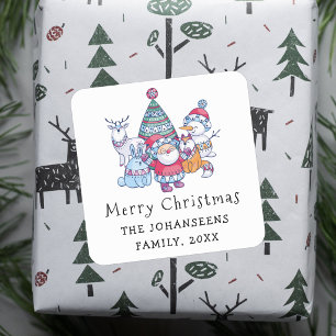 Pegatina Cuadrada Feliz Navidad Caprichosa Doodle Nórdica