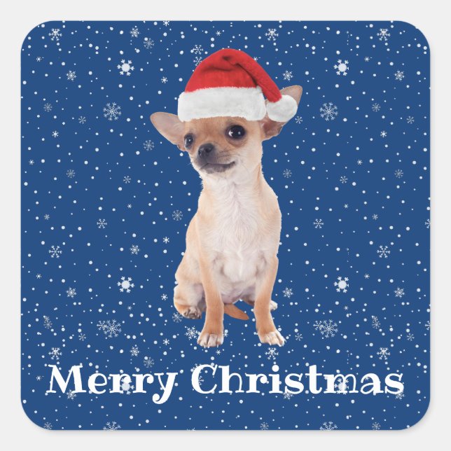 Pegatina Cuadrada Feliz Navidad Chihuahua Santa 2 (Anverso)