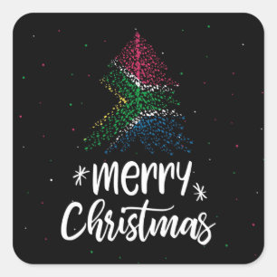 Pegatina Cuadrada Feliz Navidad con la bandera de Sudáfrica