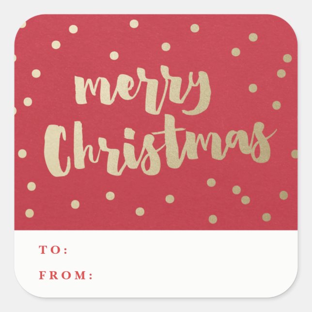 Pegatina Cuadrada Feliz Navidad Confeti Dorado  (Anverso)