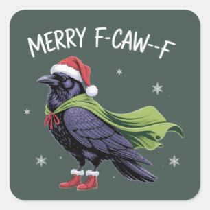 Pegatina Cuadrada Feliz Navidad Cuervo Divertido Cuervo Sarcástico