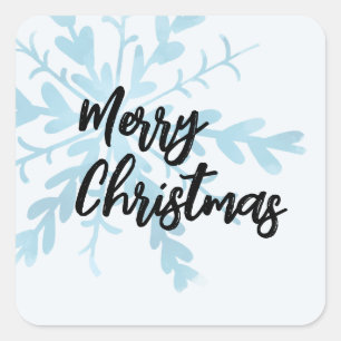 Pegatina Cuadrada Feliz Navidad Cute Copo de Nieve Azul