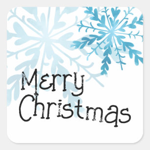 Pegatina Cuadrada Feliz Navidad Cute Copo de Nieve Azul