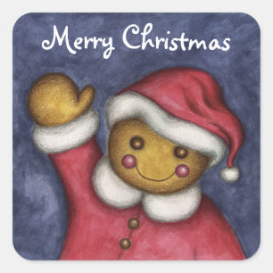 Pegatina Cuadrada Feliz Navidad Cute Gingerbread Cookie Pegatinas