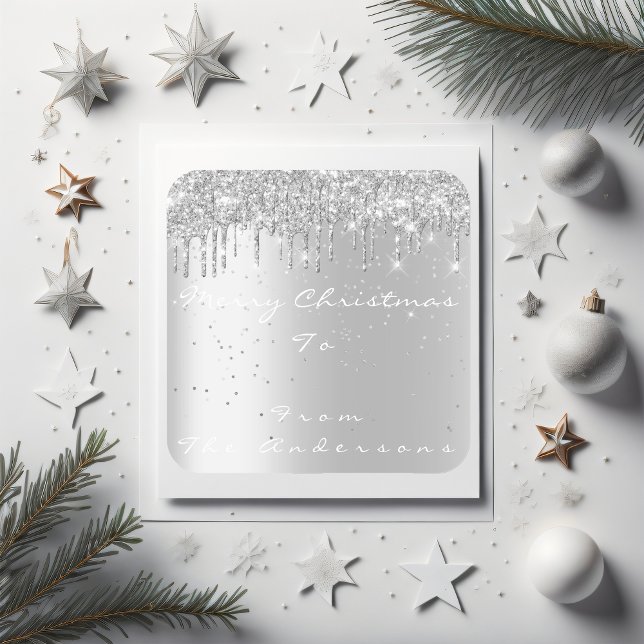 Pegatina Cuadrada Feliz Navidad De A Festividad Plata Confetti Gr (Merry Christmas From To Holiday Silver Confetti Gr Square Sticker)