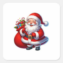 Pegatina Cuadrada Feliz Navidad de Papá Noel