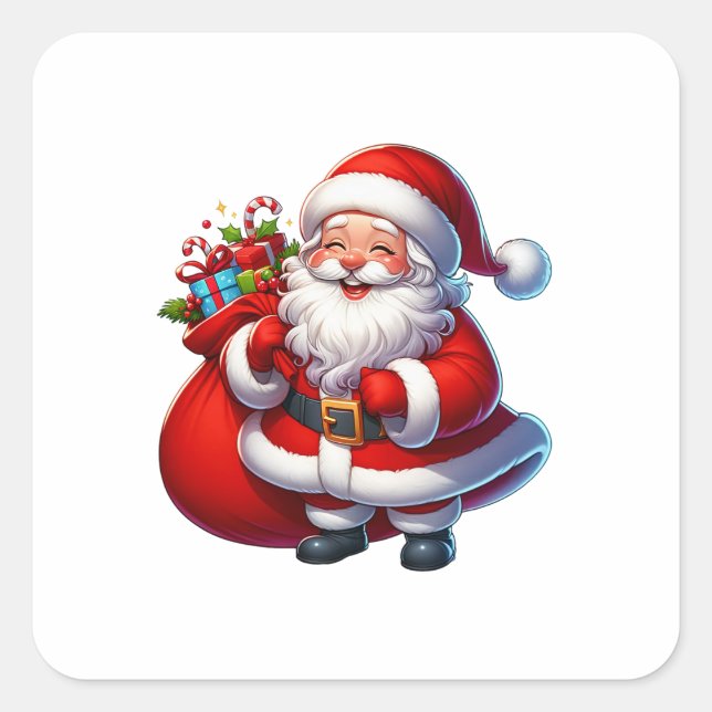 Pegatina Cuadrada Feliz Navidad de Papá Noel (Anverso)
