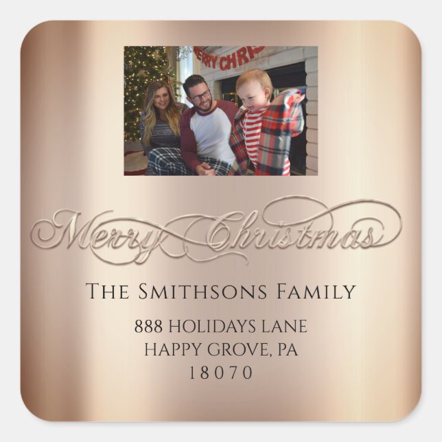 Pegatina Cuadrada Feliz Navidad De RSVP Rubor Rosa Foto (Anverso)