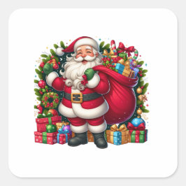 Pegatina Cuadrada Feliz Navidad de Santa Claus