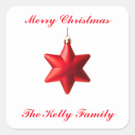 Pegatina Cuadrada Feliz Navidad Decoración de la estrella roja con t