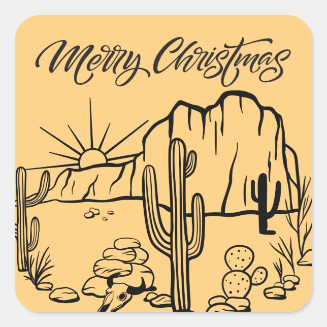Pegatina Cuadrada Feliz Navidad desde el desierto (Anverso)