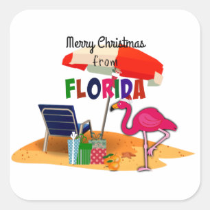 Pegatina Cuadrada Feliz Navidad desde Florida