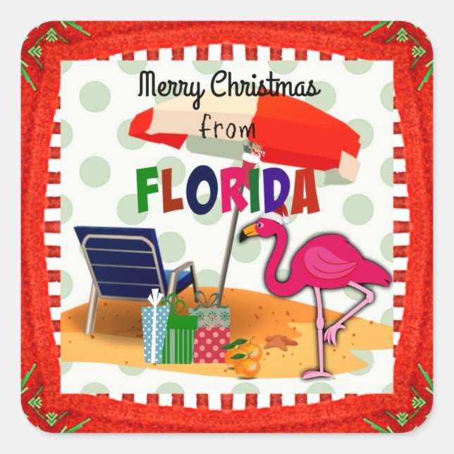 Pegatina Cuadrada ¡Feliz Navidad desde Florida—adormecimiento! (Anverso)