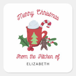 Pegatina Cuadrada Feliz Navidad desde la cocina del regalo casero