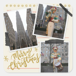 Pegatina Cuadrada Feliz Navidad desde la Rockefeller Plaza en Nueva 