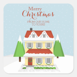 Pegatina Cuadrada Feliz Navidad desde nuestra casa a la tuya