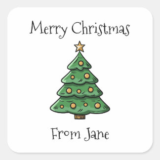 Pegatina Cuadrada Feliz Navidad desde un simple árbol Minimalista
