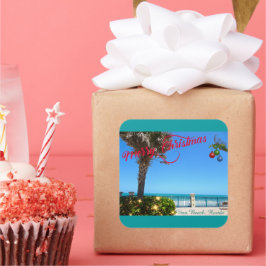 Pegatina Cuadrada Feliz Navidad desde Vero Beach Florida Oceanfront