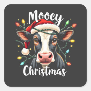 Pegatina Cuadrada Feliz Navidad Divertida Vaca Amantes De Ganado