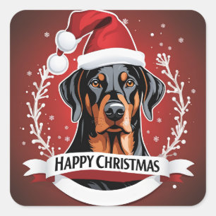Pegatina Cuadrada Feliz Navidad Doberman Perro con Navidades de Sant