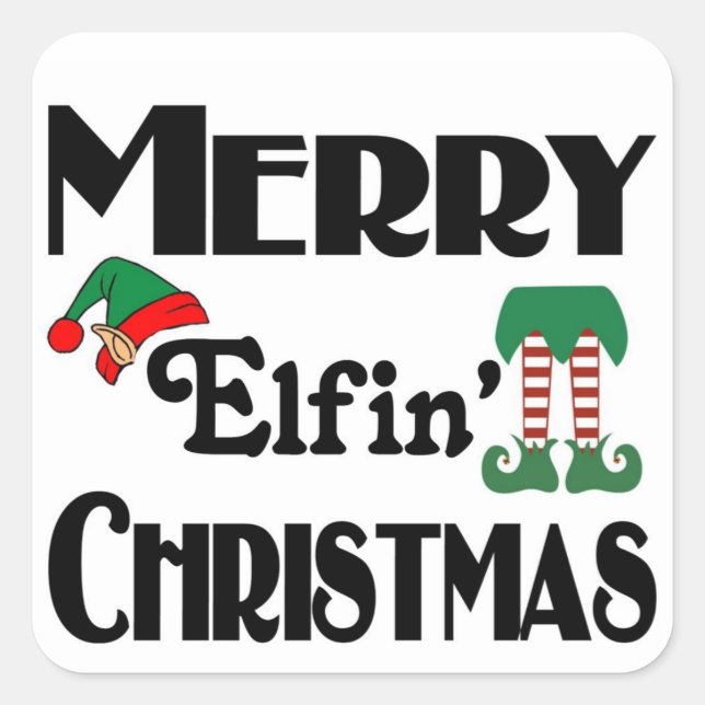 Pegatina Cuadrada Feliz Navidad Elfin (Anverso)