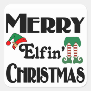 Pegatina Cuadrada Feliz Navidad Elfin