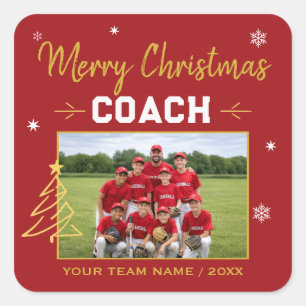 Pegatina Cuadrada Feliz Navidad Entrenador Foto Personalizada del Eq
