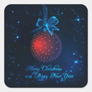 Pegatina Cuadrada Feliz Navidad estrellas azul medianoche y adorno 