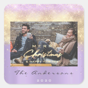 Pegatina Cuadrada Feliz Navidad Feliz año feliz Estrellas violenta f