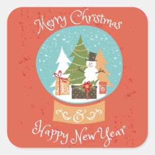 Pegatina Cuadrada Feliz Navidad Feliz Año Nuevo