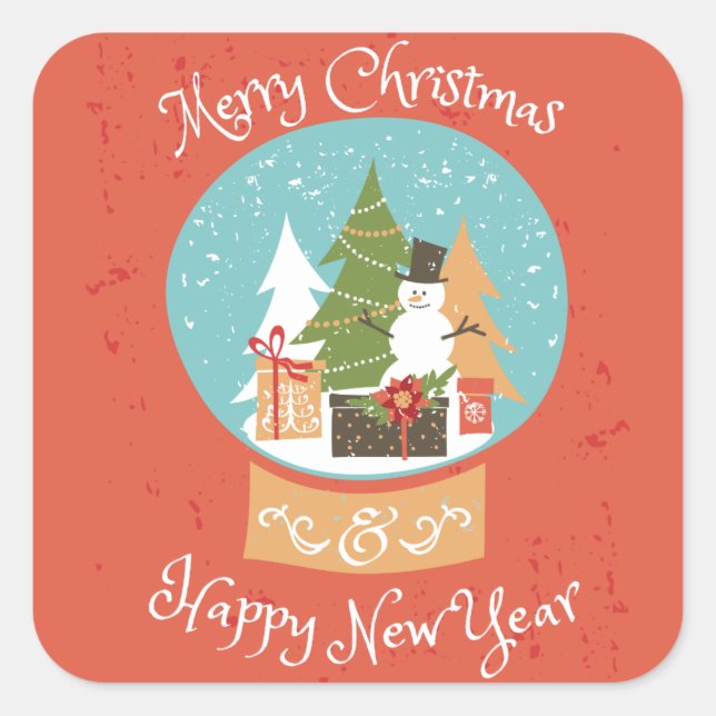 Pegatina Cuadrada Feliz Navidad Feliz Año Nuevo (Anverso)