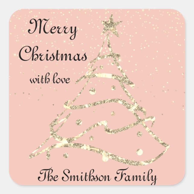 Pegatina Cuadrada Feliz Navidad Feliz Año Nuevo con Rosa de nombre d (Anverso)