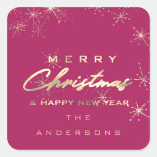 Pegatina Cuadrada Feliz Navidad Feliz Año Nuevo Estrellas Chispa ros